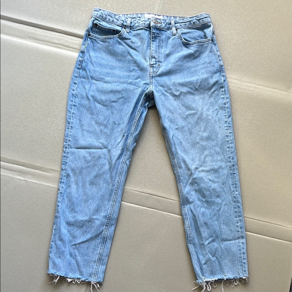Topshop Light Blue Straight Jeans 32 x 30 Raw Hem